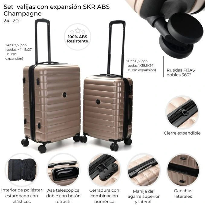 Set Skora Valijas 20 y 24 Pulgadas Champagne Abs