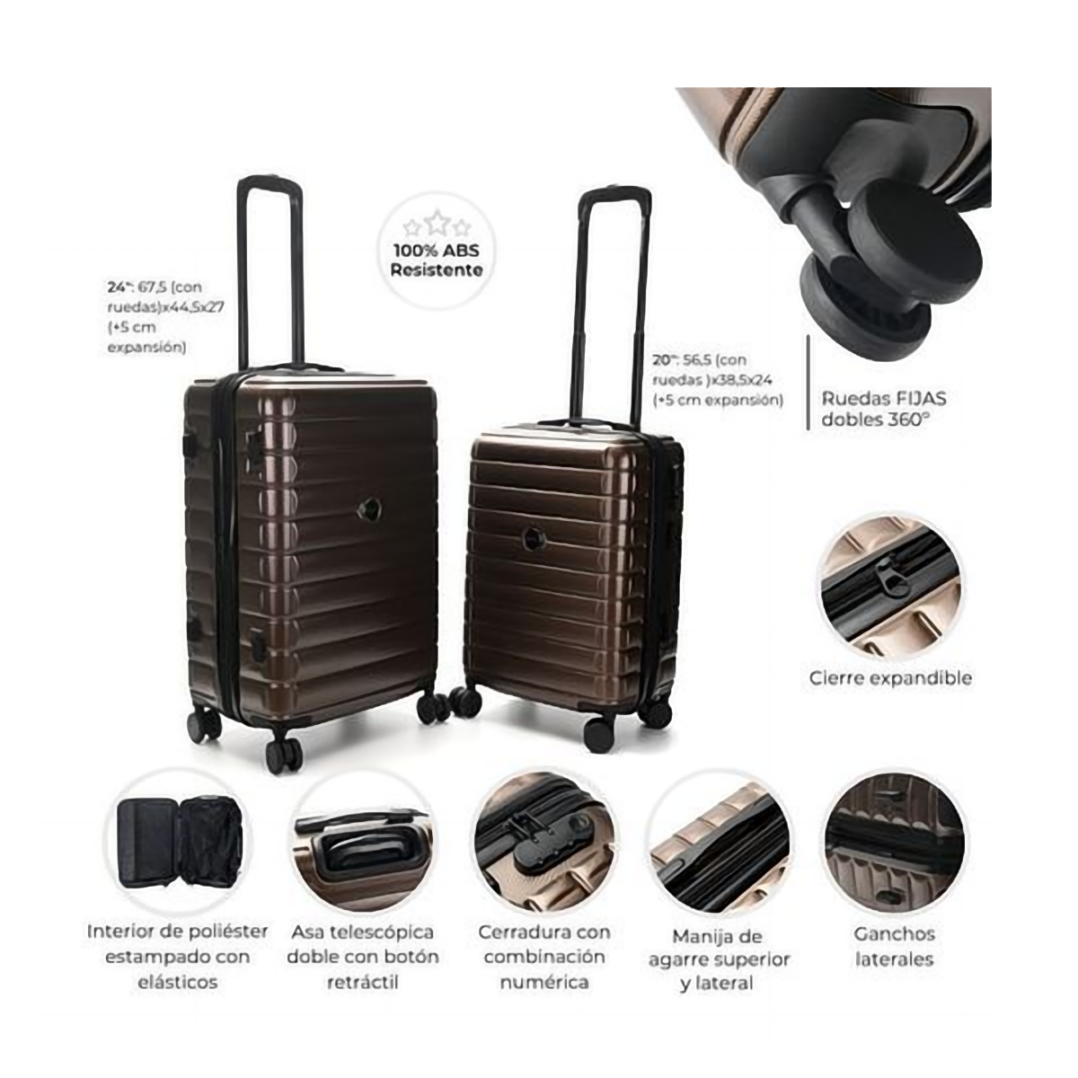 Set Skora Valijas 20 y 24 Pulgadas Chocolate Abs