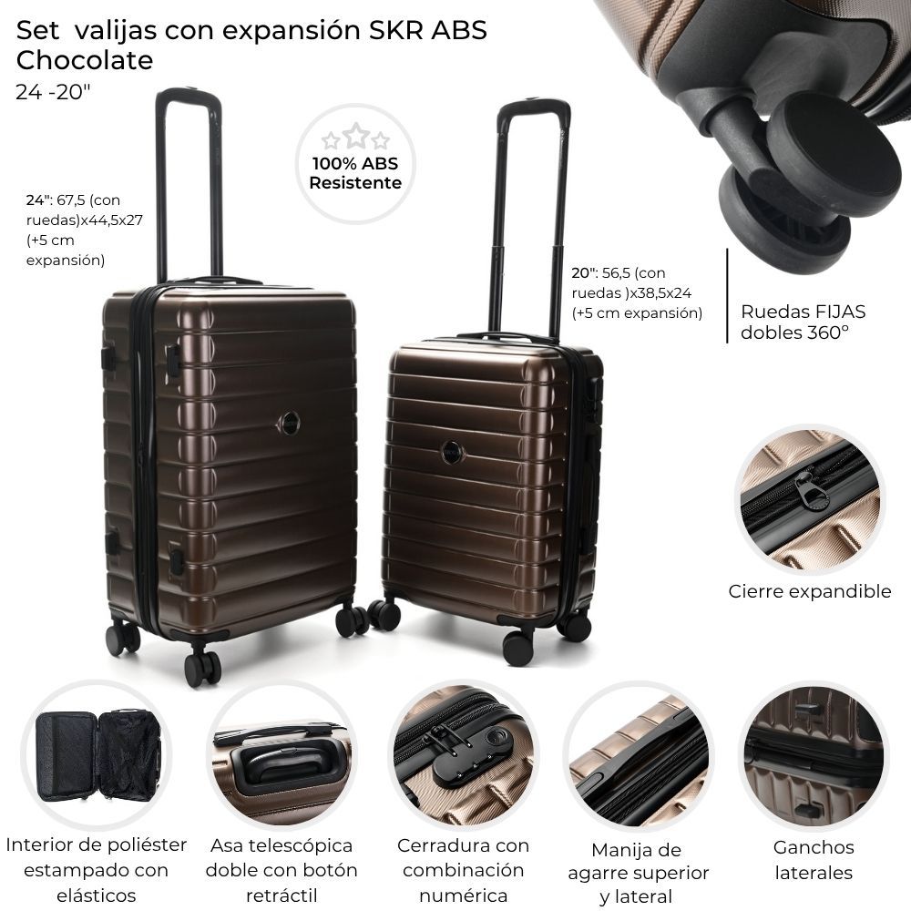 Set Skora Valijas 20 y 24 Pulgadas Chocolate Abs