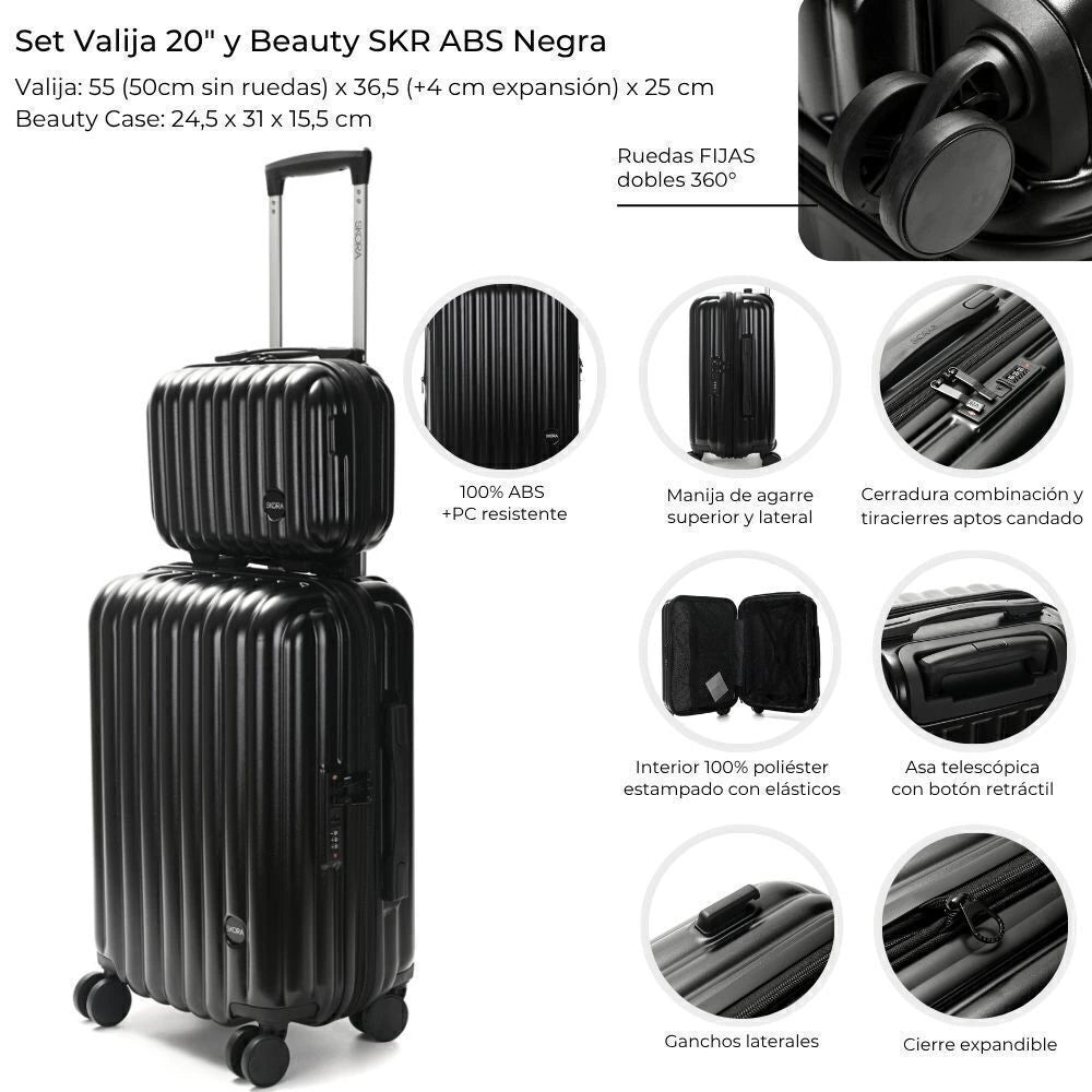 Set Skora Valija 20 Pulg Negro 24.5 x 31 x 45 cm + Beauty