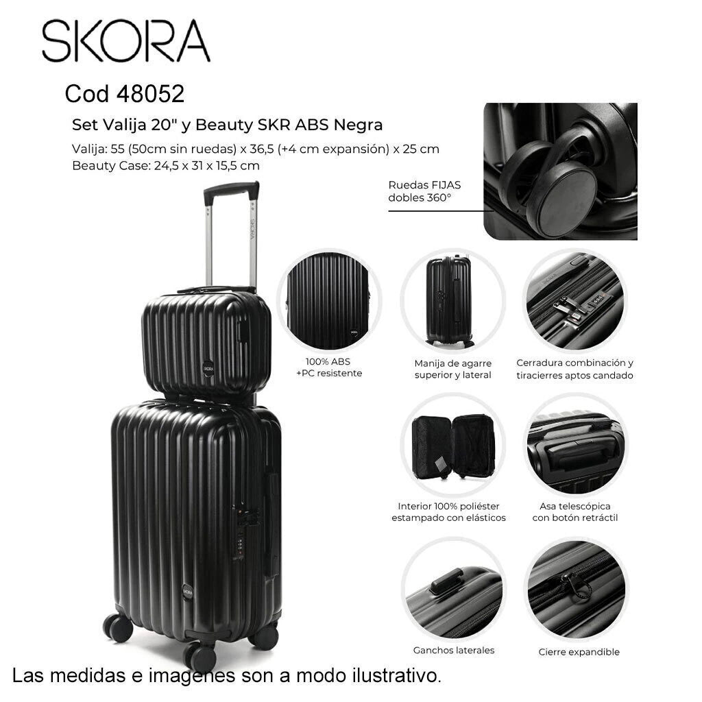 Set Skora Valija 20 Pulg Negro 24.5 x 31 x 45 cm + Beauty