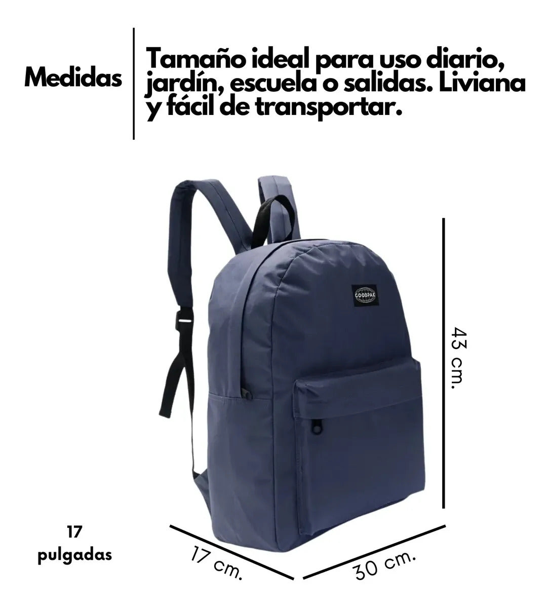 Mochila Espalda Lisa Goodpak de 17 Pulgadas Azul