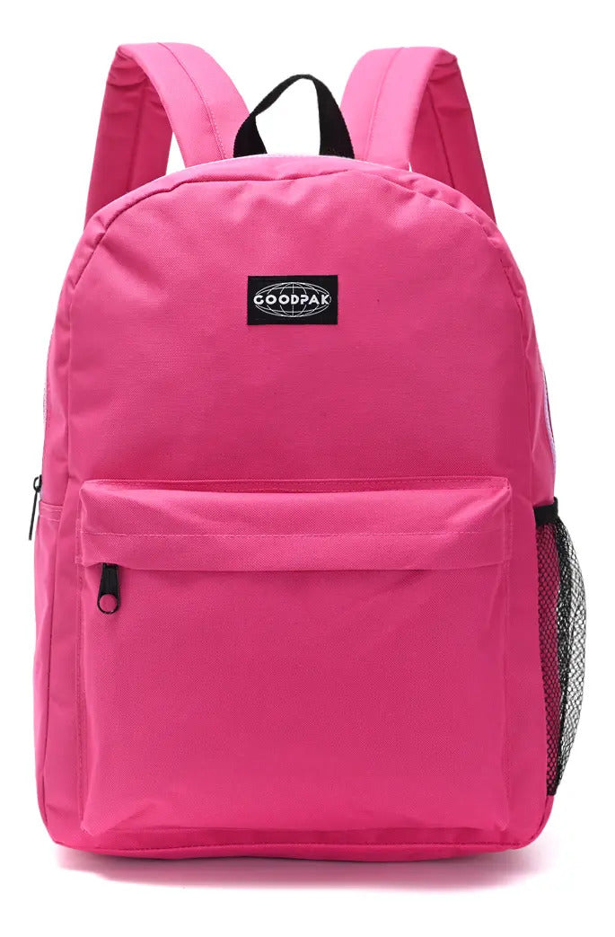 Mochila Goodpak Espalda Lisa con Cierre Contra Tono de 17 Pulgadas Fucsia