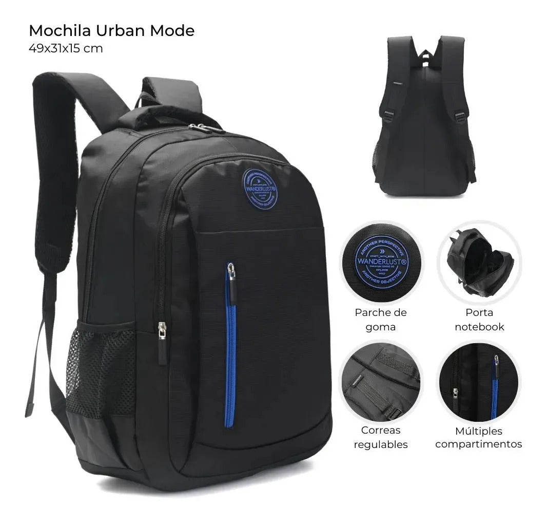 Mochila Wanderlust Espalda Portanotebook Urban Mode de 19 Pulgadas Negra