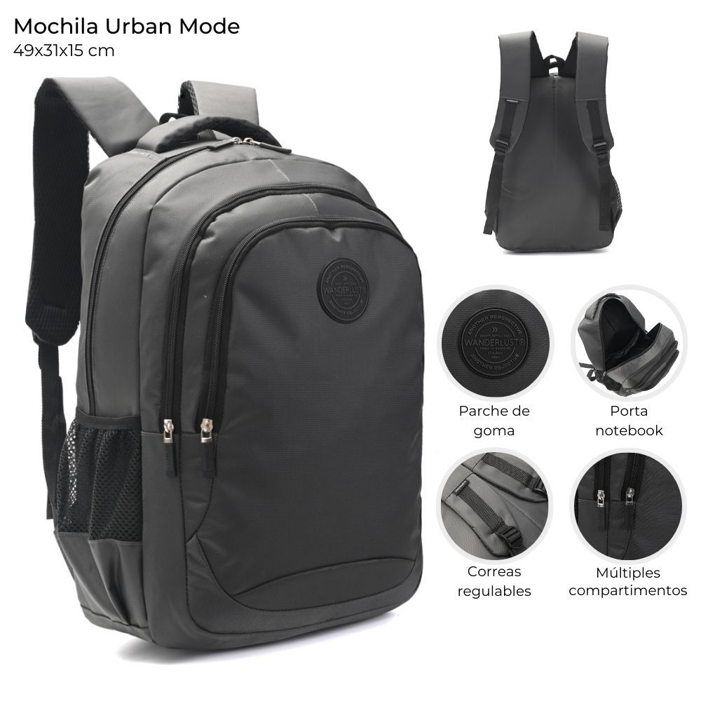 Mochila Wanderlust Espalda Portanotebook Urban Mode de 19 Pulgadas Gris