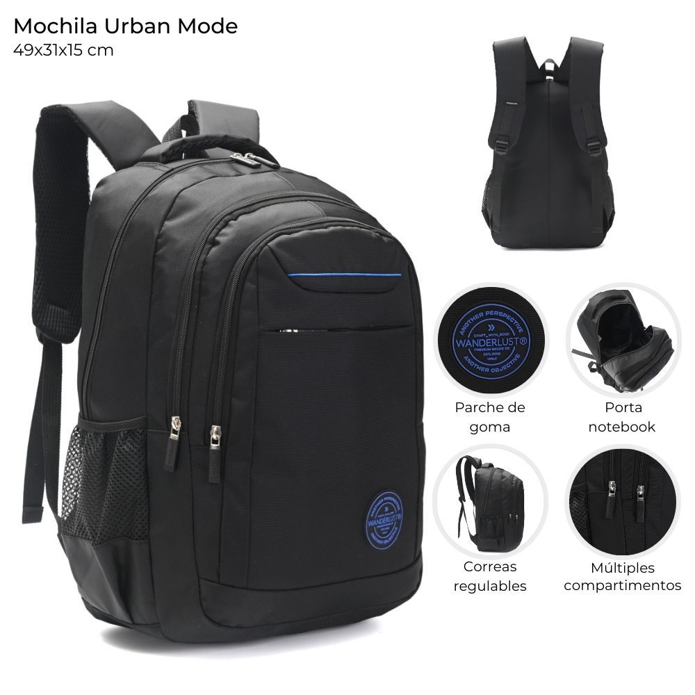 Mochila Wanderlust Espalda Portanotebook Urban Mode de 19 Pulgadas Negra
