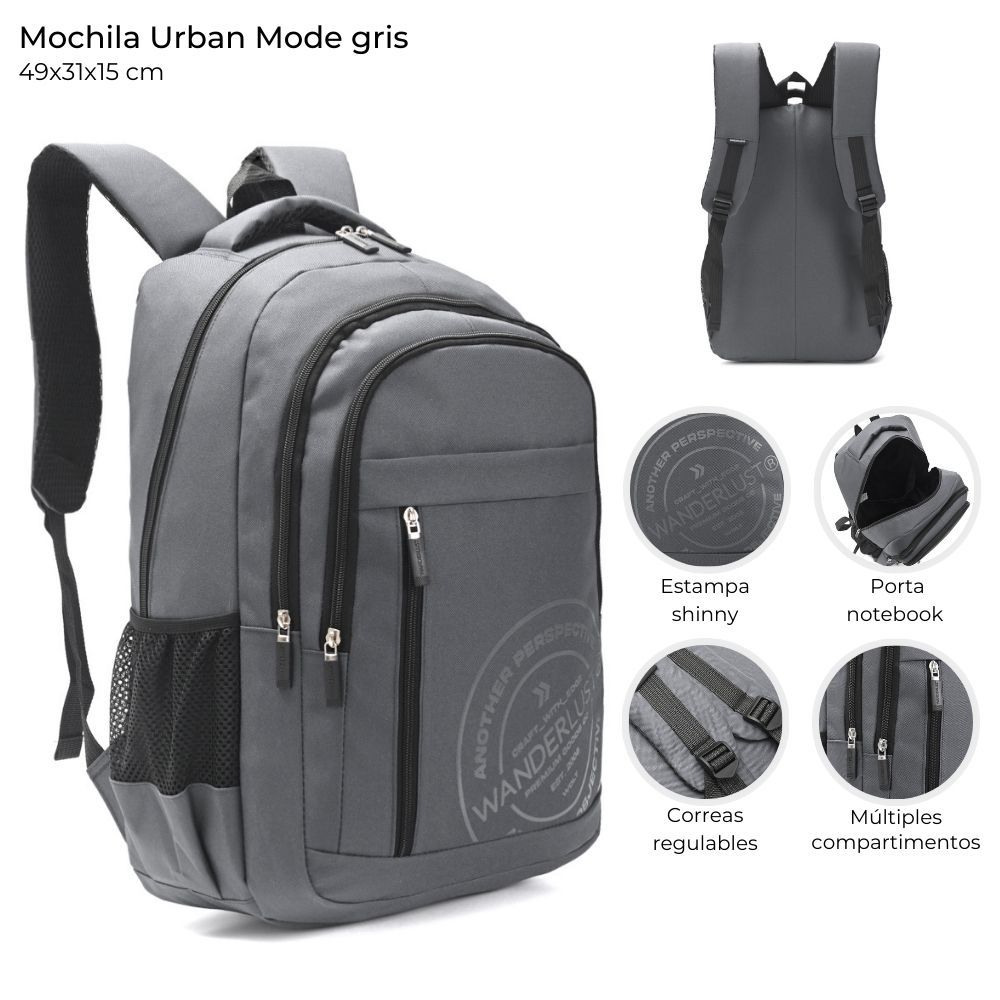 Mochila Wanderlust Espalda Portanotebook Urban Mode de 19 Pulgadas Gris
