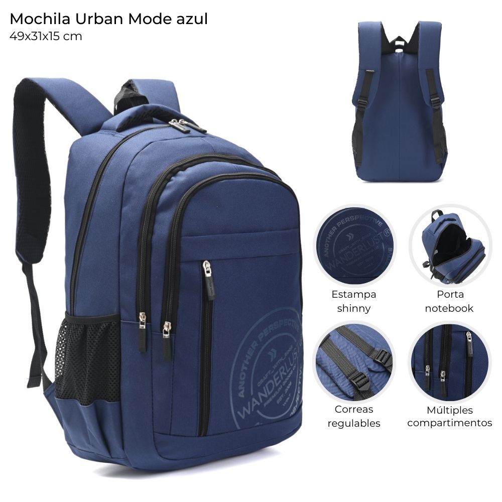 Mochila Wanderlust Espalda Portanotebook Urban Mode de 19 Pulgadas Azul Marino