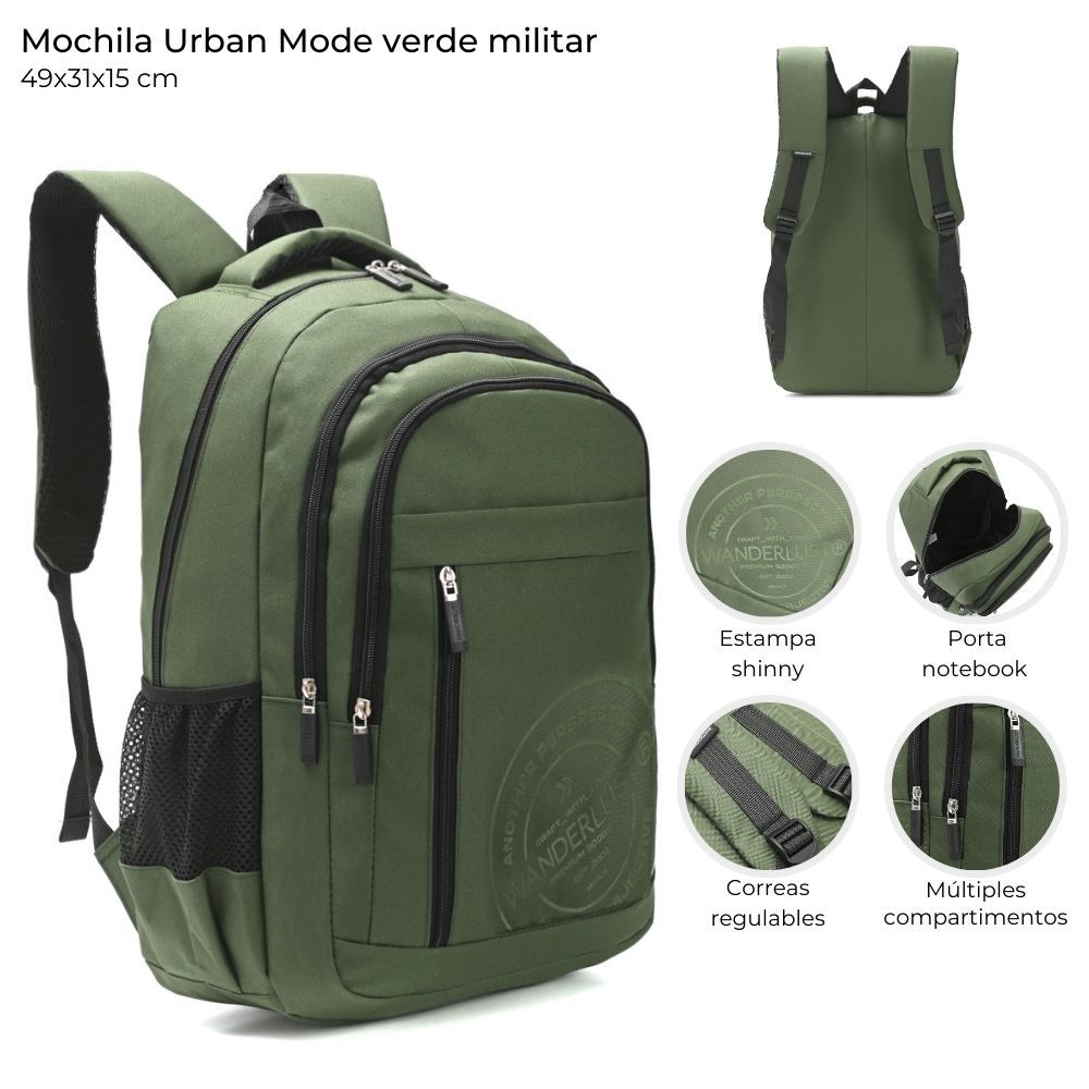 Mochila Wanderlust Espalda Portanotebook Urban Mode de 19 Pulgadas Verde Militar
