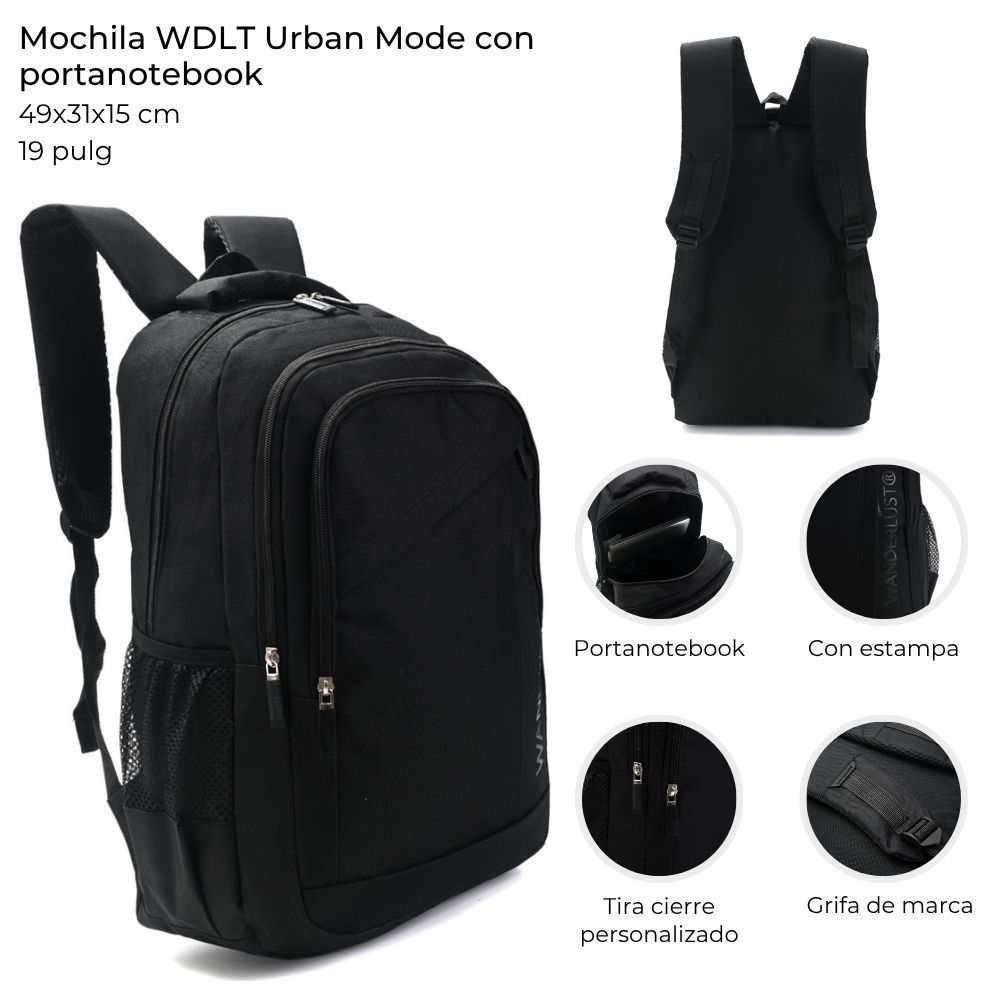 Mochila Wanderlust Urban Mode con Portanotebook de 19 Pulgadas Negra