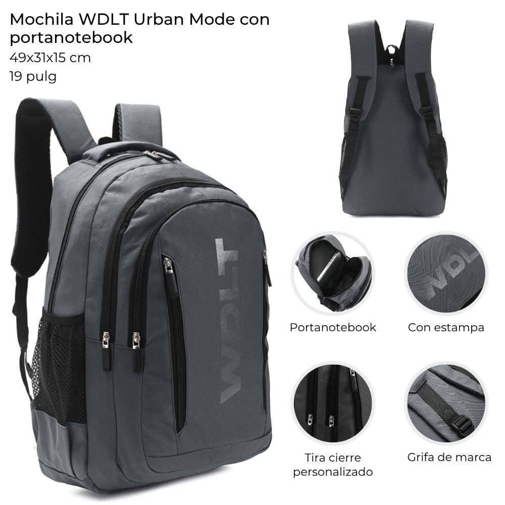 Mochila Wdlt Urban Mode con Portanotebook de 19 Pulgadas Gris