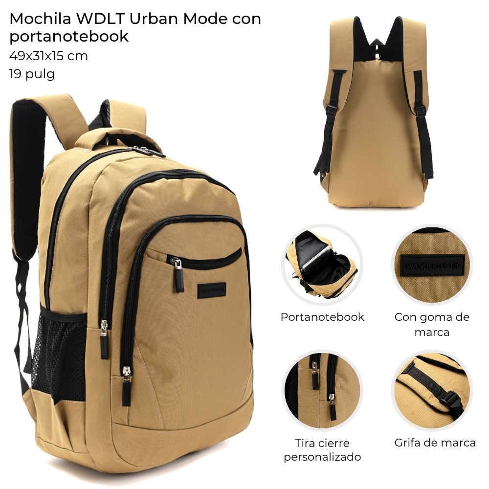 Mochila Wanderlust Urban Mode con Portanotebook de 19 Pulgadas Kaki