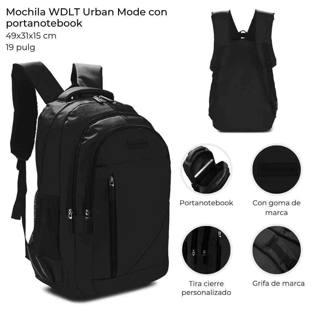 Mochila Wdlt Urban Mode con Portanotebook de 19 Pulgadas Negra