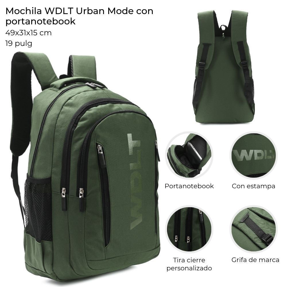 Mochila Wanderlust Urban Mode con Portanotebook de 19 Pulgadas Verde Militar