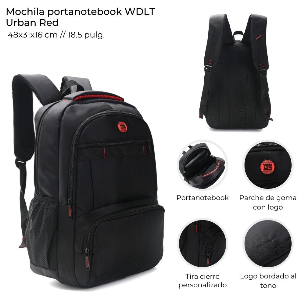 Mochila Portanotebook Wdlt Urban Red de 18.5 Pulgadas Negra