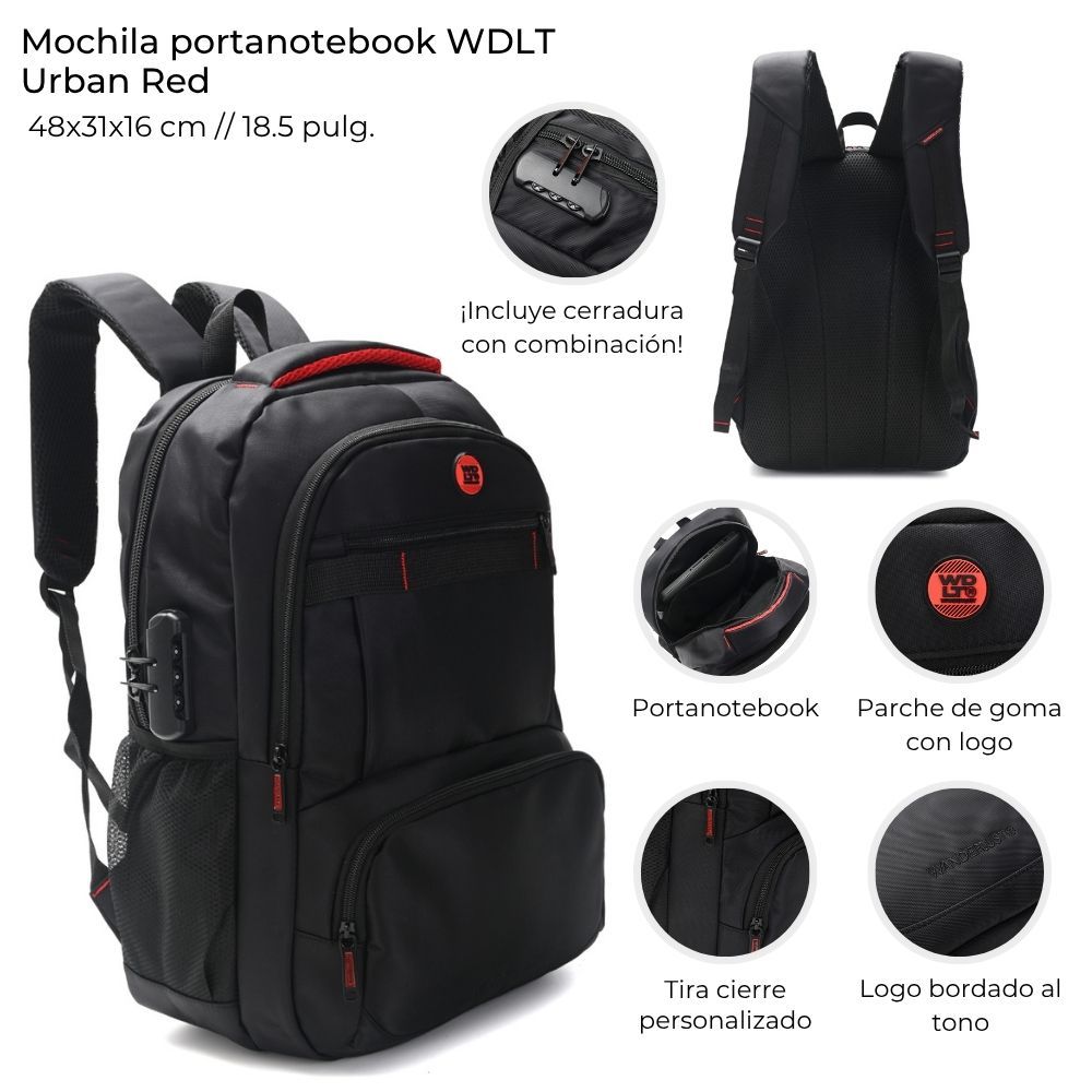 Mochila Wanderlust Portanotebook con Candado Urban Negra- de 18.5 Pulgadas