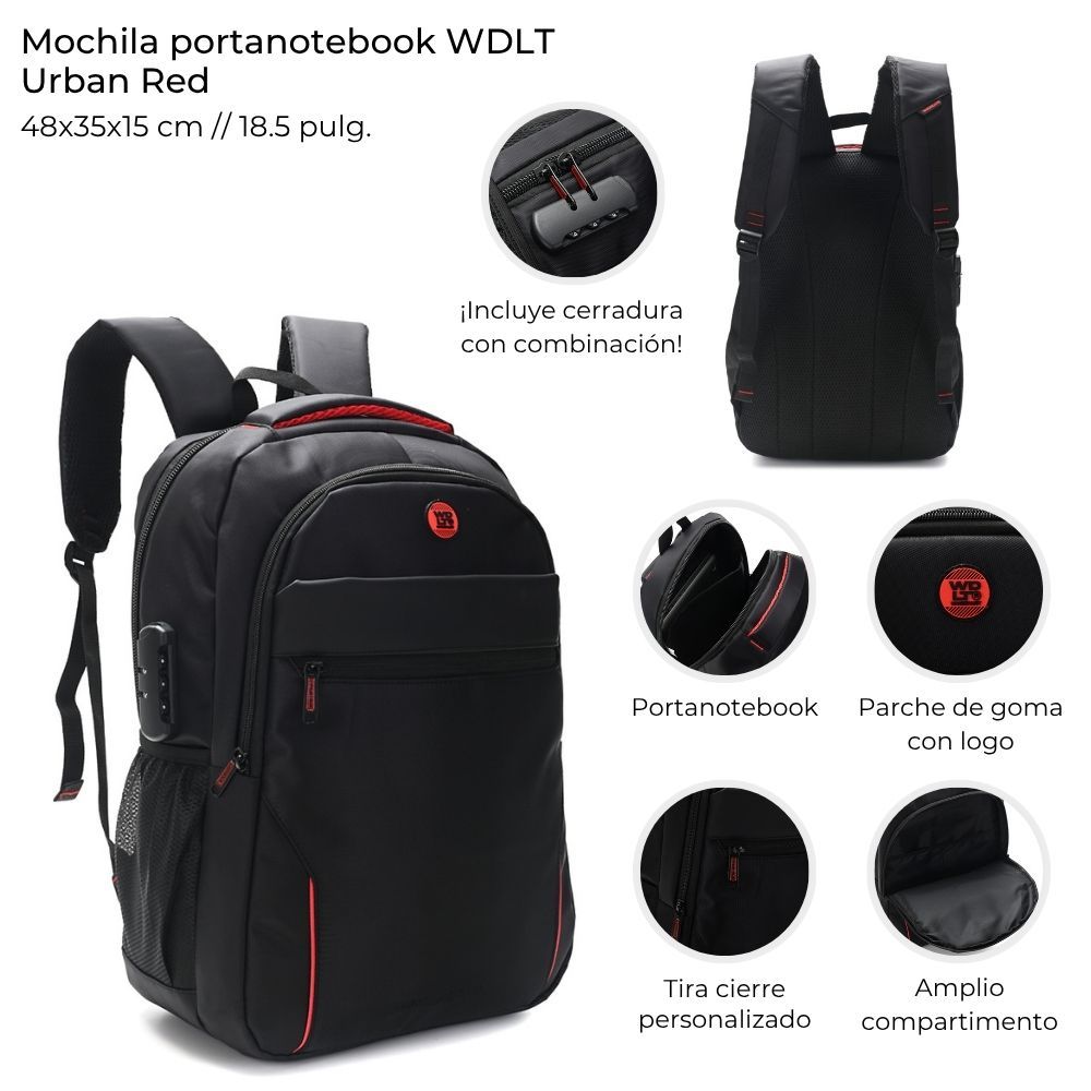 Mochila Wanderlust Portanotebook con Candado Urban de 18.5 Pulgadas Negra