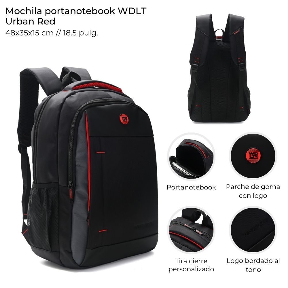 Mochila Portanotebook Wanderlust Urban Red de 18.5 Pulgadas Negra