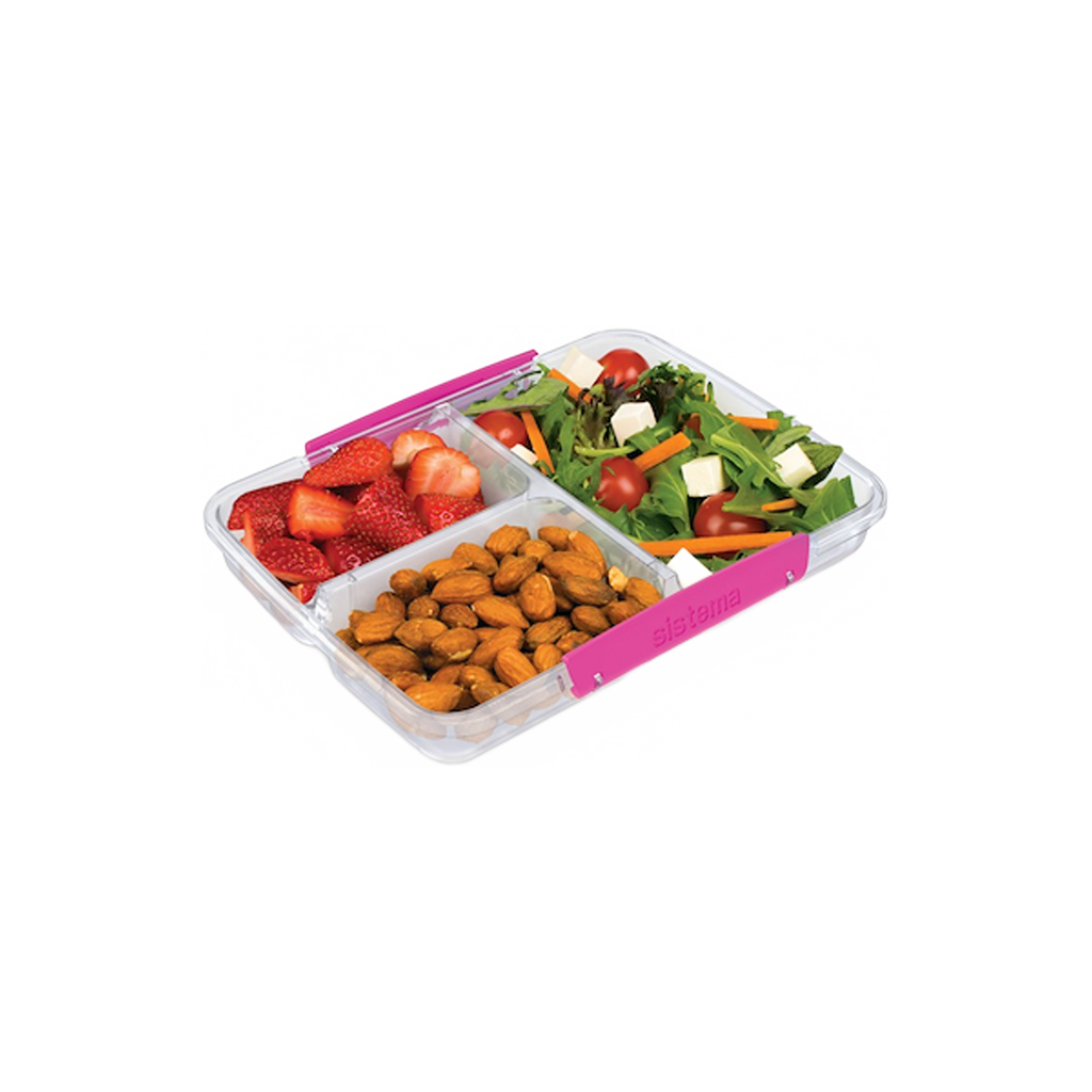 Lunchera Plástica 3 Divisiones Sistema Colores Surtidos 820 cc 23 x 17 x 4 cm