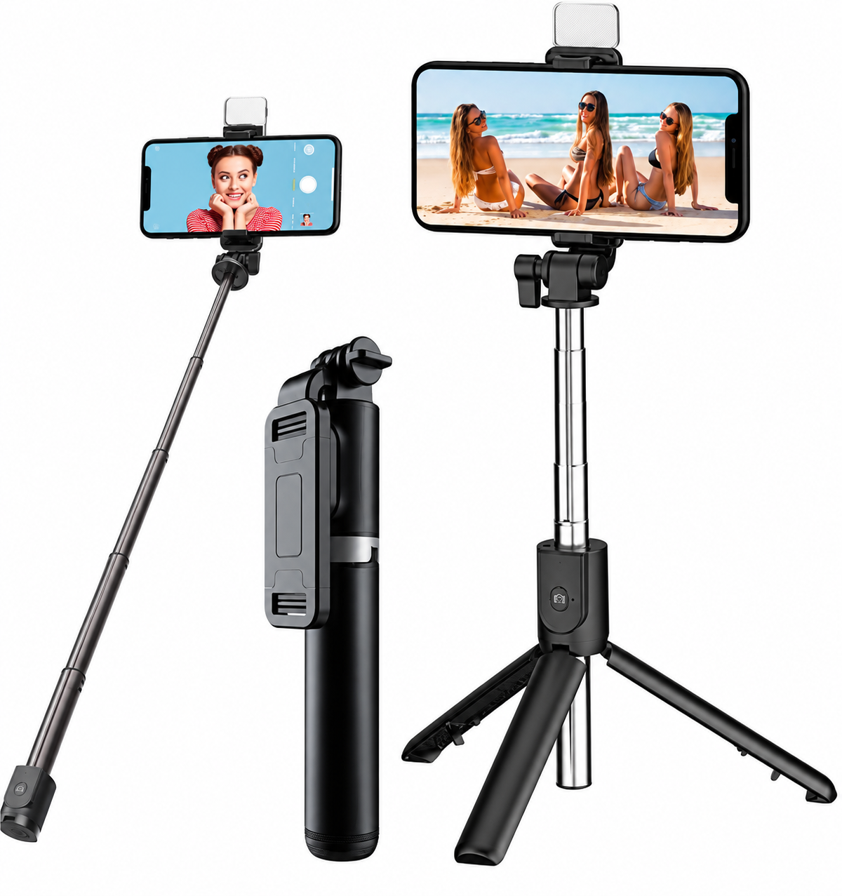Palo Selfie +Trípode Extensible 70cm 360° Con Flash